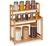 Relaxdays especiero bambú, 3 niveles, altura ajustable, organizador botes especias, 50 x 41,5 x 18 cm, marrón natural