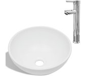 Lavabo de ba?o con grifo mezclador cerámica redondo blanco