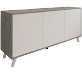 Aparador annina, bufé de salón, aparador de salón, despensa de cocina, 154x40h72 cm, gris claro y blanco