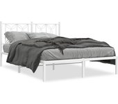 Cama matrimonial | cama para adultos | estructura de cama de metal con cabecero blanca 135x190 cm cfw16193