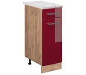 Vicco mueble bajo de cocina r-line, rojo burdeos alto brillo, 30 cm et mármol
