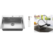 Auralum max cocina 1 bandeja 55*45cm fregadero empotrado y colocar con dispensador jabón+mezclador cocina inoxidable 304 plegable giratorio 360°