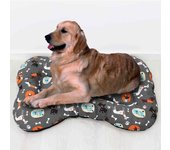 Cama para mascotas camacan forma hueso acolchada estampado canino naranja/gris 100x70 cm