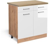 Vicco mueble bajo de cocina r-line, blanco alto brillo, 80 cm , et roble