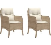 2 piezas sillas de jardín | silla de exterior | sillon jardín con cojines ratán sintético beige cfw600418