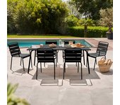 Mesa de jardín y 6 sillas de metal negro, palavas - oviala
