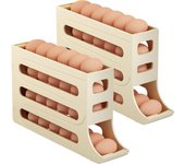 2 piezas de soporte de huevos con ruedas automático de gran capacidad para cocina, caja de almacenamiento de huevos, 4 niveles