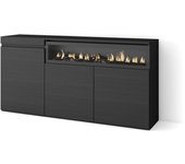 Amueblate online, aparadores para salón, gran capacidad de almacenaje, 150x75x35cm, 3 puertas, chimenea eléctrica, negro