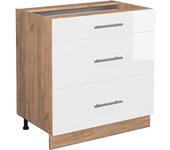 Vicco mueble bajo de cocina fame-line, blanco alto brillo, 80 cm con 3 cajones, sin encimera