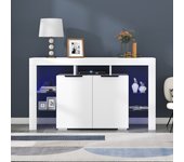 Aparador de alto brillo con 2 puertas de cristal y estantes - led - para cocina y salón - madera de aglomerado - blanco
