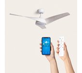 Techbrey ventilador de techo silencioso eubea 132cm motor dc madera blanca, aspas:madera blanca, con luz, mando a distancia, wifi:sí