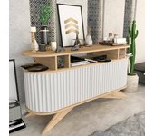 Aparador zaurak, bufé de salón, aparador de salón, despensa de cocina, 150x43h75 cm, roble y blanco