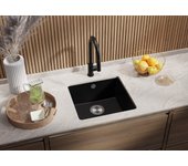 Primagran fregadero bajo encimera negro 46x44cm, fregadero cocina 1 seno + sifón, fregadero granito al mueble 50cm - venecia easy