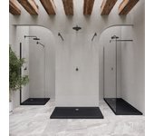 Plato de ducha plano shimmer stone 80x90 cm - acrílico negro - antideslizante, textura lisa, duradero - incluye sifón