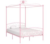 Estructura de cama con dosel rosa metal 140 x 200 cm