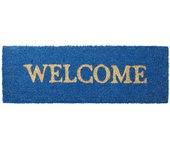 Relaxdays felpudo entrada welcome, alfombrilla antideslizante 1,5x75x25 cm, fibra de coco y pvc, azul