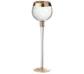 Farol de vidrio dorado con pie en forma de bola agrietada de 9x9x29.5 cm