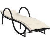 Tumbona | silla de jardín con cojín ratán sintético negro 60x199x42 cm cfw56464