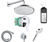 Hansgrohe columna de ducha empotrada crometta s con mezclador mecánico logis cromado + limpiador briochin