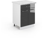 Vicco mueble bajo de cocina fame-line, antracita alto brillo, 60 cm con cajón, et mármol