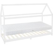 Cama infantil + colchón cama house somier de lamas de madera blanco 90x200 cm