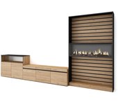 Muebles de salón para tv, 360x35x186cm, para tv hasta 65, chimenea eléctrica, roble y negro