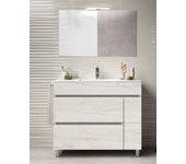 Mueble de baño caprera 2 cajones y una puerta incluye lavabo y espejo - blanco nórdico 90 x 45 cm lavabo centrado