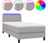 Cama con somier, colchón y luces led, tela gris claro, 90x200 cm