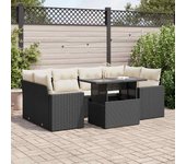 Conjunto de muebles de jardín vidaxl de 7 piezas con cojines negros de mimbre