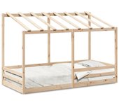 Cama infantil con techo madera maciza pino blanca 80x200 cm