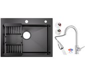Cecipa max fregadero de cocina de acero inoxidable 60×45cm, fregadero de 1 sena con escurridor + grifo de cocina monomando con ducha extraíble, cepill