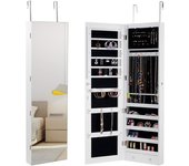 Armario para joyas con espejo, 120 cm de alto, con iluminación led, acero de color, para anillos, pendientes, collares, pulseras