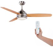 Ventilador de techo kekai siroco plata dc 132x40cm 55w plata con aspas de madera, luz regulable, temporizador y aplicación smart