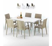 Mesa rectangular blanca 150x90 cm y 6 sillas de colores bistrot arm summerlife
