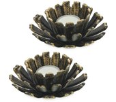 Relaxdays pack de 2 portavelas, forma de flor, candelabros hierro fundido, interior y exterior, 6x13,5cm, bronce