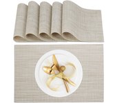 Relaxdays pack 6 manteles individuales, para mesa de comedor, salvamanteles de plástico, 45x30 cm, lavables, crema