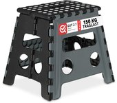 Relaxdays taburete plegable, antideslizante, resiste 120 kg, asa transporte, banca infantil 32,5x37x29,5 cm, gris/negro