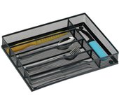 Relaxdays cubertero cajón rejilla metálica, organizador cubiertos 5 espacios, portacubiertos 5x23,5x32cm, antracita