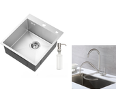 Auralum max fregadero cocina 1bac plata,44*49*20 cm,con distributador jabón, inox+mestidor cocina plegable girante 360° agua fría caliente,modelo ue