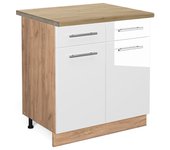 Vicco mueble bajo de cocina fame-line, blanco alto brillo, 80 cm , et roble