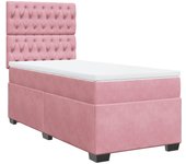 Cama somier tapizada con colchón de terciopelo rosa 90x200 cm