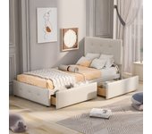 Cama tapizada de 90 x 200 cm con somier, respaldo y dos cajones, cama supletoria (sin colchón).