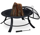Relaxdays brasero exterior con protector antichispas, cuenco fuego jardín y terraza, atizador, redondo, ø 73,5 cm, negro