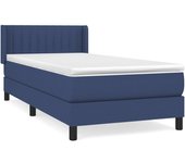 Cama somier tapizada con colchón de tela azul 90x200 cm