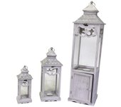 Farol madera metal 1-3 blanqueado con puerta cuadrada cm32x32h118