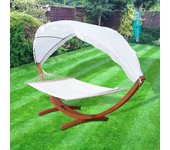 Hamaca con estructura de madera maciza 210 x 150 cm hasta 200 kg con dosel