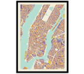 Art-poster - new-york city rainbow map - muzungu - con marco negro 30 x 40 cm