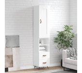 Aparador alto | aparador de comedor | armario de cocina madera contrachapada blanco brillo 34,5x34x180 cm cfw55626
