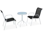 Mesa y sillas bistró de jardín 3 piezas | conjunto de comedor | conjunto de descanso acero negro cfw948343