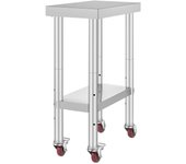Succebuy mesa trabajo en acero inoxidable 12 x 24 x 34 pulgadas, capacidad carga 700 lb, 4 ruedas, 3 alturas ajustables, plata
